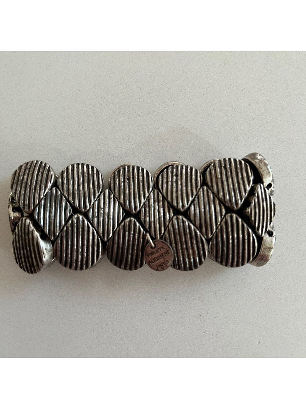 PHILLIPE AUDIBERT PARIS Retired Design Stretch Cuff Bracelet Silver Tone Metal